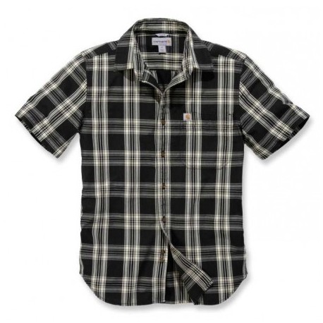 CARHARTT SHORT-SLEEVE ESSENTIAL OPEN COLLAR SHIRT PLAID BLACK
