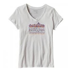 Patagonia WOMEN'S FEMME FITZ ROY COTTON V-NECK T-SHIRT WHITE TG L