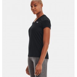 UNDER ARMOUR Maglia con collo a V UA Tech™ da donna Black / Metallic Silver
