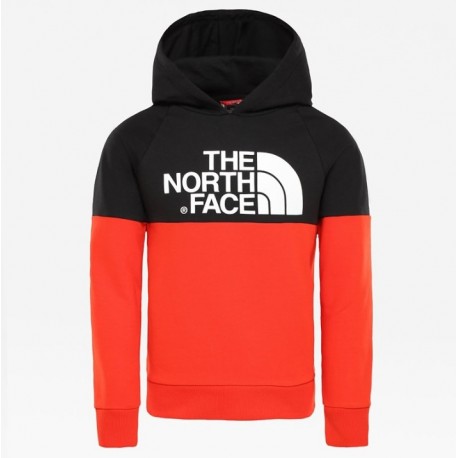 The North Face FELPA LEGGERA CON CAPPUCCIO BAMBINI DREW PEAK RAGLAN FIERY RED/TNF BLACK