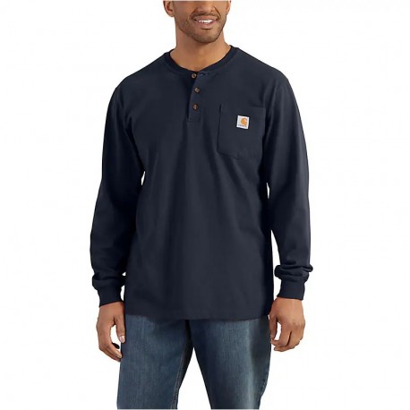 CARHARTT LOOSE FIT HEAVYWEIGHT LONG-SLEEVE POCKET HENLEY T-SHIRT NAVY