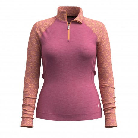 SMARTWOOL Strato base con cerniera 1/4 Classic Thermal Merino da donna GARDEN PINK DIGI SNOW