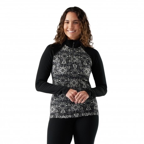 SMARTWOOL Strato base con cerniera 1/4 Classic Thermal Merino da donna BLACK DECO FLORAL