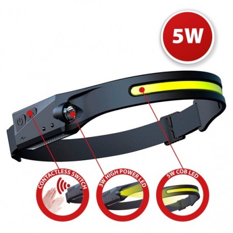 Torcia frontale LED Velamp ricaricabile con sensore di movimento